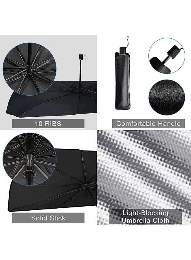 Foldable Car Windshield Sun Shade Umbrella with Rotatable Handle, UV Protection & Heat Blocker, Automotive Sunshade with Storage Pouch to Keep Vehicle Cooler - Image 5