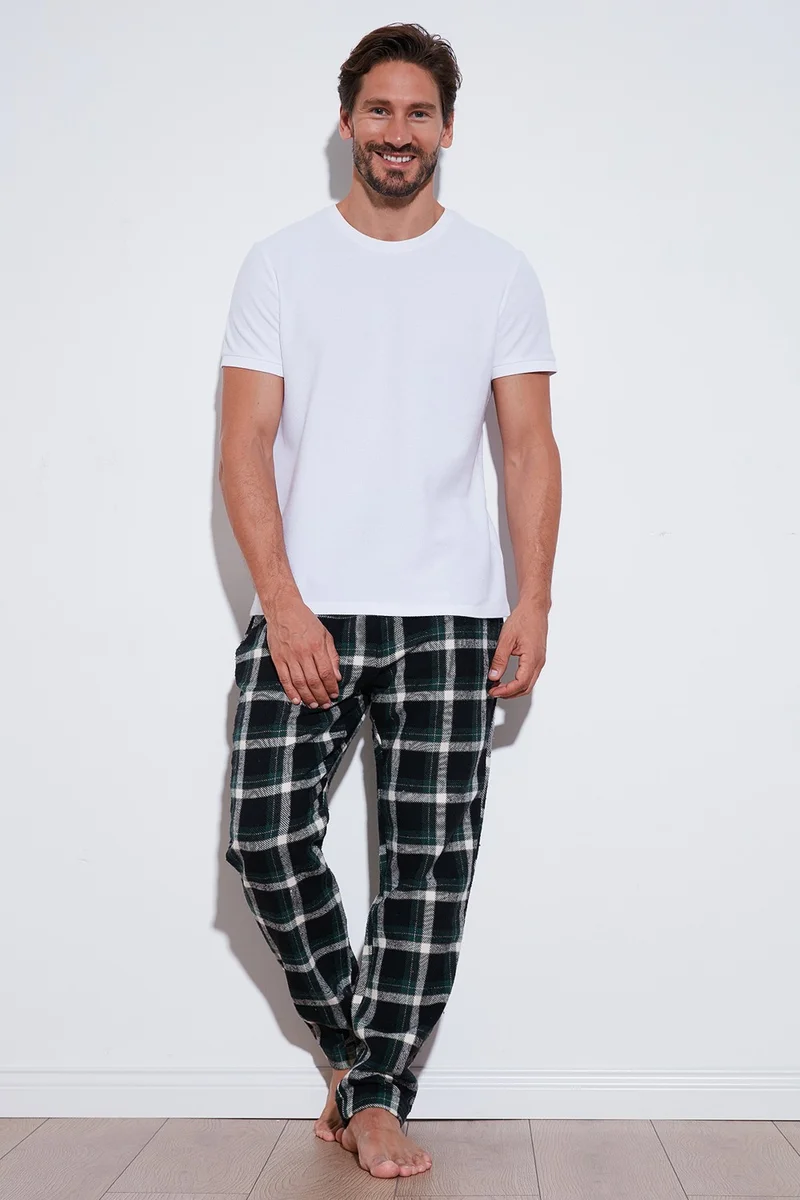 بوراتي Cotton Regular Fit Plaid Elastic Waist Pajama Bottoms Men's Pajama Bottoms 611PT00154
