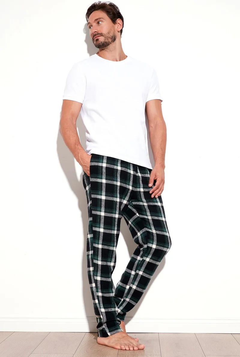 بوراتي Cotton Regular Fit Plaid Elastic Waist Pajama Bottoms Men's Pajama Bottoms 611PT00154