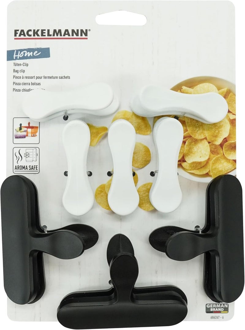 FACKELMANN Plastic Bag Clips, Set of 8, Food Bag Clips, Small 6.5x2.1x3cm, Large 9x6.5x3cm, Black & White - Image 2