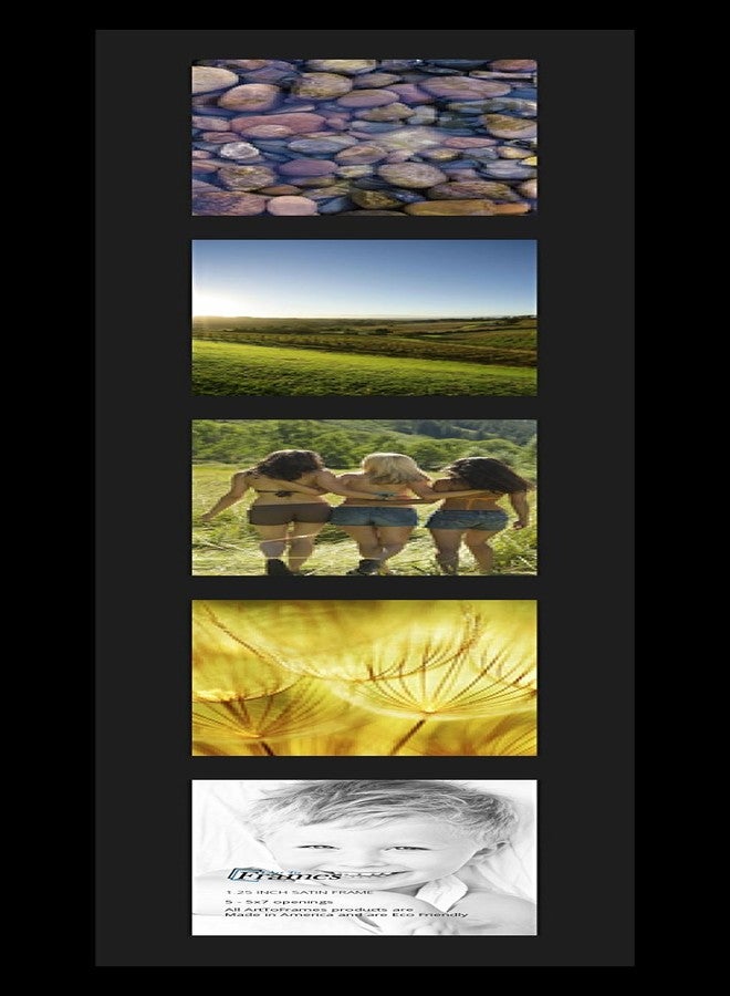 ArtToFrames Collage Photo Frame Single Mat with 5-5x7 Openings and Satin Black Frame. - Image 1