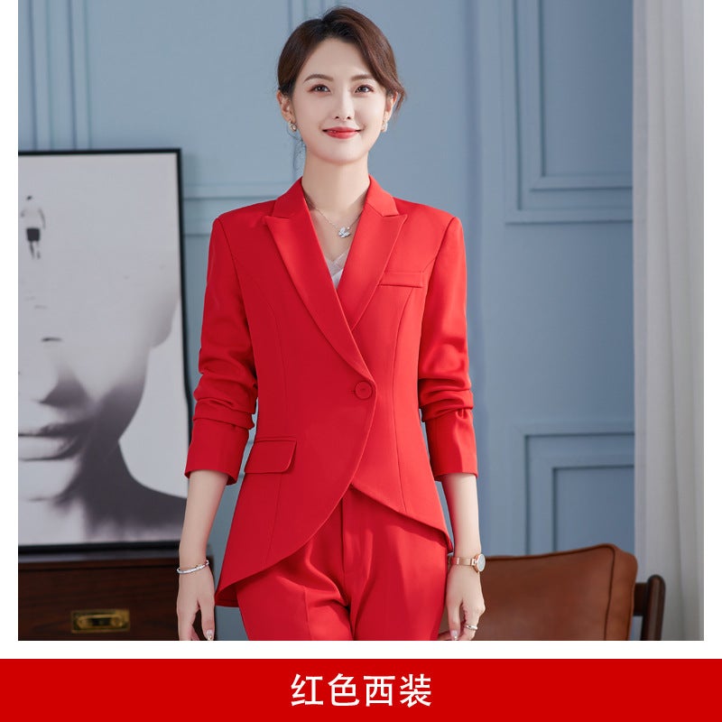 White Suit Womens Autumn Korean Fashion Presidents Small Suit Jacket Professional Wear Temperament Goddess Fan Work Clothes Red suit - Image 1
