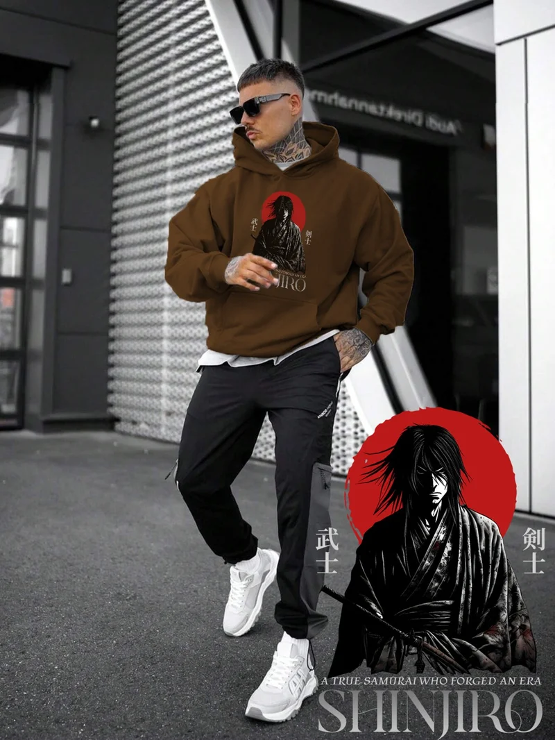 دوغ فش Women, Men's Sweatshirt Oversize A True Samurai Printed Thick Brown Lover Sweatshirt