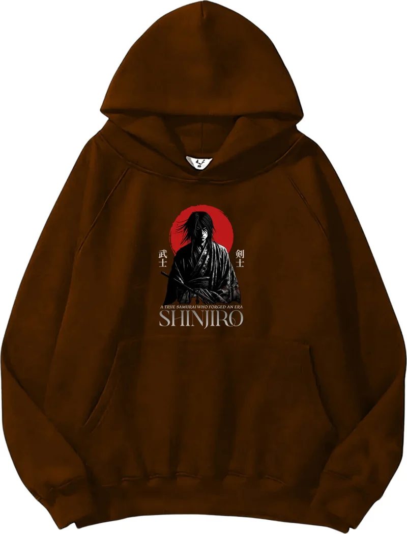 دوغ فش Women, Men's Sweatshirt Oversize A True Samurai Printed Thick Brown Lover Sweatshirt