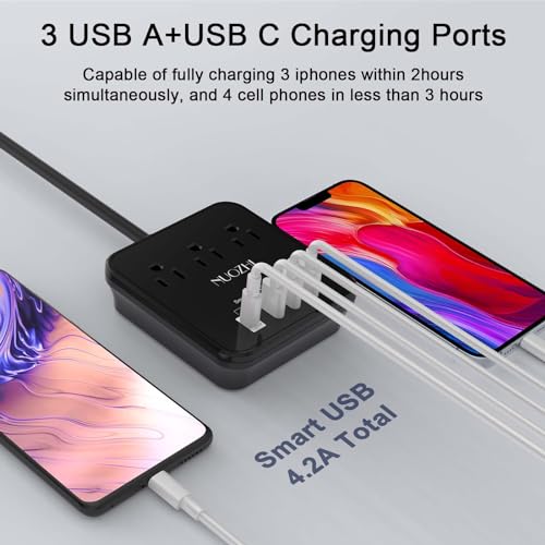 NUOZHI Cruise Essentials,6 Ft Power Strip with 3 Outlets and 4 USB Ports(1 USB C), Non Surge Protector for Cruise Ship, Travel, Home Office, ETL Listed, Black - Image 3