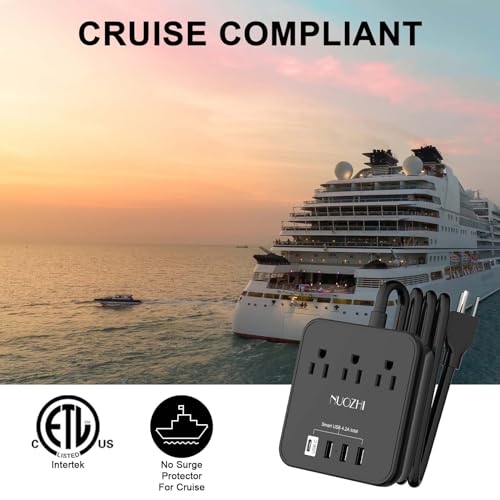NUOZHI Cruise Essentials,6 Ft Power Strip with 3 Outlets and 4 USB Ports(1 USB C), Non Surge Protector for Cruise Ship, Travel, Home Office, ETL Listed, Black - Image 4