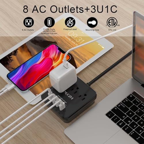 NUOZHI Cruise Essentials,6 Ft Power Strip with 3 Outlets and 4 USB Ports(1 USB C), Non Surge Protector for Cruise Ship, Travel, Home Office, ETL Listed, Black - Image 2
