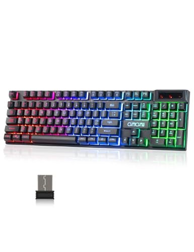CHONCHOW Wireless Gaming Keyboard, Rechargeable 104 Key Rainbow LED Light Up Keyboard for PC PS4 PS5 Xbox One Laptop, Teclado inalmbrico, Black (Wireless) - Image 1