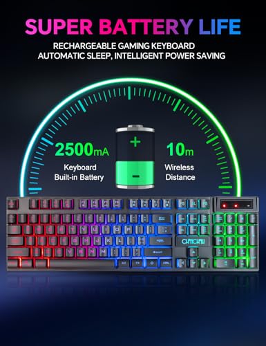 CHONCHOW Wireless Gaming Keyboard, Rechargeable 104 Key Rainbow LED Light Up Keyboard for PC PS4 PS5 Xbox One Laptop, Teclado inalmbrico, Black (Wireless) - Image 2