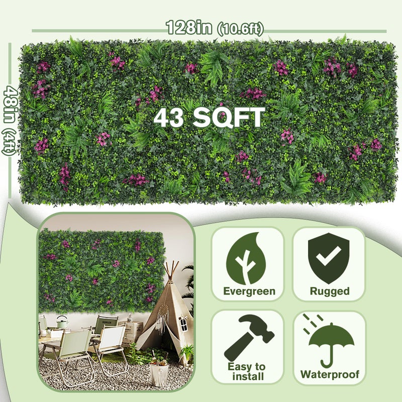 DOPGIB Greenery Grass Wall Boxwood Plant Roll: 48"x128"(43 SQFT) with UV Resistant Green Leaves Faux for Interior Wall, Greenery Backdrop,Garden and Indoor Outdoor Wall Panel Covering Privacy - Image 2