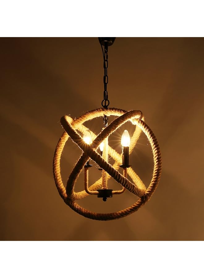 إيروريكس ثريا على شكل كرة حبلية من 3 أذرع E14 Ac110 على شكل سقف، ثريا على طراز ريفي عتيق، مناسبة لإضاءة قاعة الطعام والمطعم والمقهى - Image 2