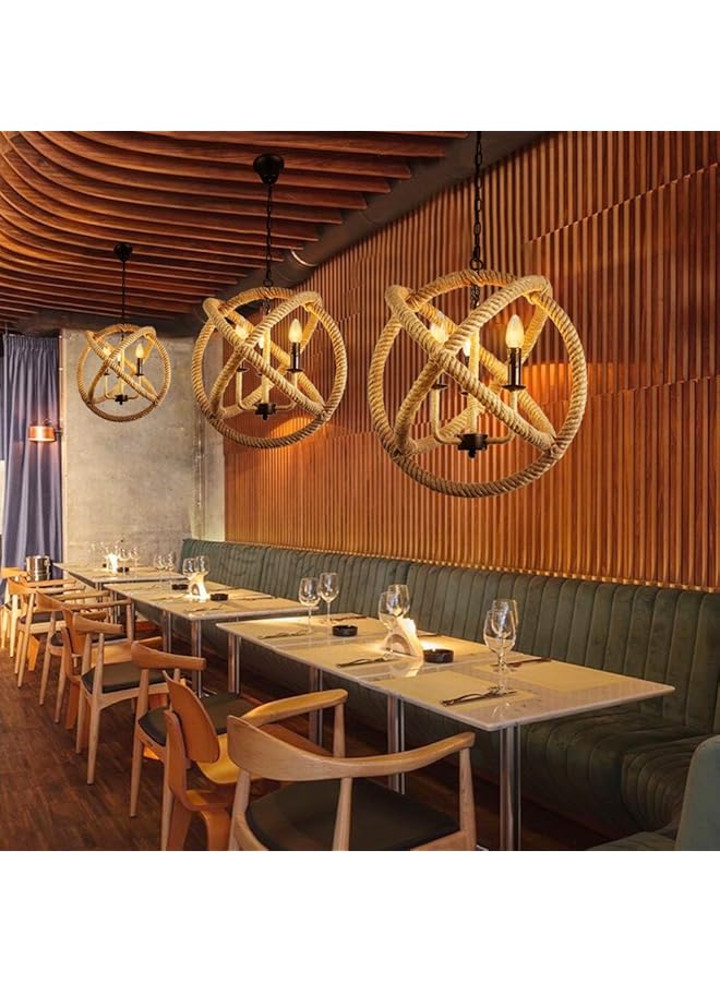 إيروريكس ثريا على شكل كرة حبلية من 3 أذرع E14 Ac110 على شكل سقف، ثريا على طراز ريفي عتيق، مناسبة لإضاءة قاعة الطعام والمطعم والمقهى - Image 3