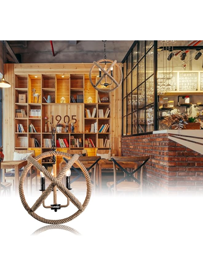 إيروريكس ثريا على شكل كرة حبلية من 3 أذرع E14 Ac110 على شكل سقف، ثريا على طراز ريفي عتيق، مناسبة لإضاءة قاعة الطعام والمطعم والمقهى - Image 4