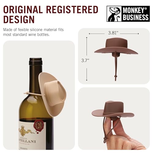 Monkey Business قبعات رعاة البقر - مجموعة 2 من سدادات زجاجات النبيذ من مونكي بيزنس - سدادات زجاجات سيليكون ممتعة تحافظ على النبيذ طازجًا - أدوات مطبخ مبتكرة وإكسسوارات نبيذ لطيفة - Image 5