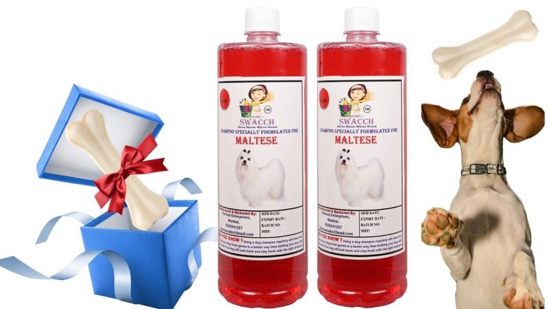 swacch Shampoo | Puppy Safe Shampoo | Maltese Dog Shampoo (1 Litre) (Pack of 2) Jasmine + Medium White Bone | Dog Chew Bones | Teething chew Toy | Dental Teething |Combo Pack - Image 1