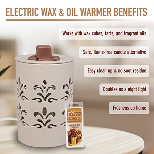 DECO D'Eco Fragrance Wax Melt Warmer - Electric Scented Tart, Oil & Candle Warmer w 6 Cinnamon Wax Cubes -Plug-in Halogen Bulb Melts Cubes Filling Room w Fresh Scents- Great Mother's Day & Wedding Gift - Image 2
