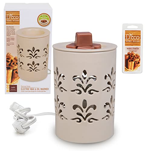 DECO D'Eco Fragrance Wax Melt Warmer - Electric Scented Tart, Oil & Candle Warmer w 6 Cinnamon Wax Cubes -Plug-in Halogen Bulb Melts Cubes Filling Room w Fresh Scents- Great Mother's Day & Wedding Gift - Image 1