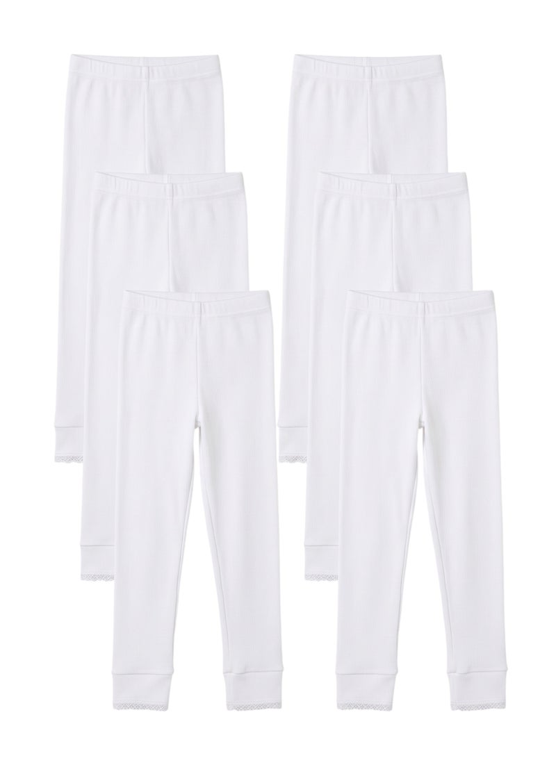 Bidani Girls' Thermal Long Underwear Pants (6-Pack) – Soft Ribbed Cotton Base Layer Leggings with Scalloped Lace Cuffs for Toddlers & Kids - Image 1