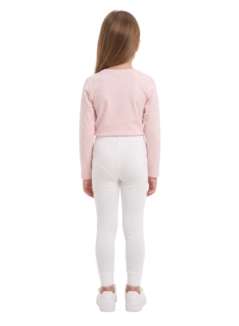 Bidani Girls' Thermal Long Underwear Pants (6-Pack) – Soft Ribbed Cotton Base Layer Leggings with Scalloped Lace Cuffs for Toddlers & Kids - Image 4
