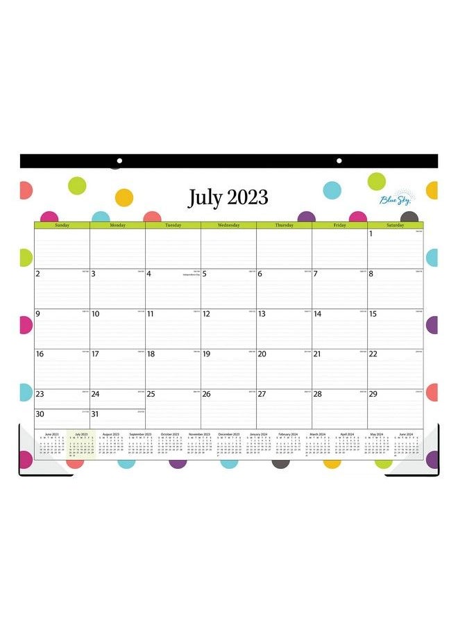 Blue Sky - 20232024 Academic Year Teacher Monthly Desk Pad Calendar 22" X 17" Trim Tape Binding Twohole Punched Ruled Blocks Dots (105496A24) - Image 1