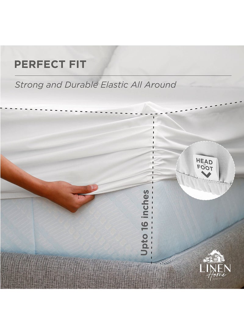 Linen Home 100% Cotton Percale Fitted Sheet King Size  White  1 Deep Pocket Fitted Sheet  Crisp and Cool Strong Bed Linen  78""X80""+15""  - Image 3