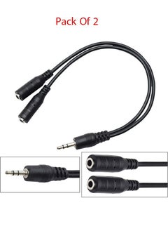 Taimi Pack Of 2 Jack 1 Male to 2 Female Stereo Headphone Earphone Jack Y Splitter Audio Adapter Cable Black 3.5mm  - Image 1
