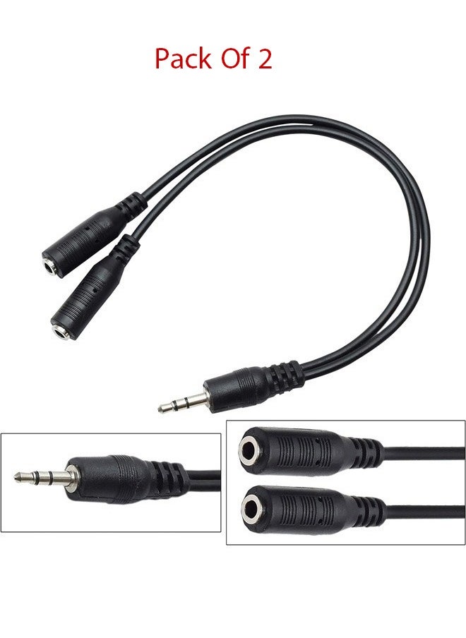 Taimi Pack Of 2 Jack 1 Male to 2 Female Stereo Headphone Earphone Jack Y Splitter Audio Adapter Cable Black 3.5mm  - Image 1