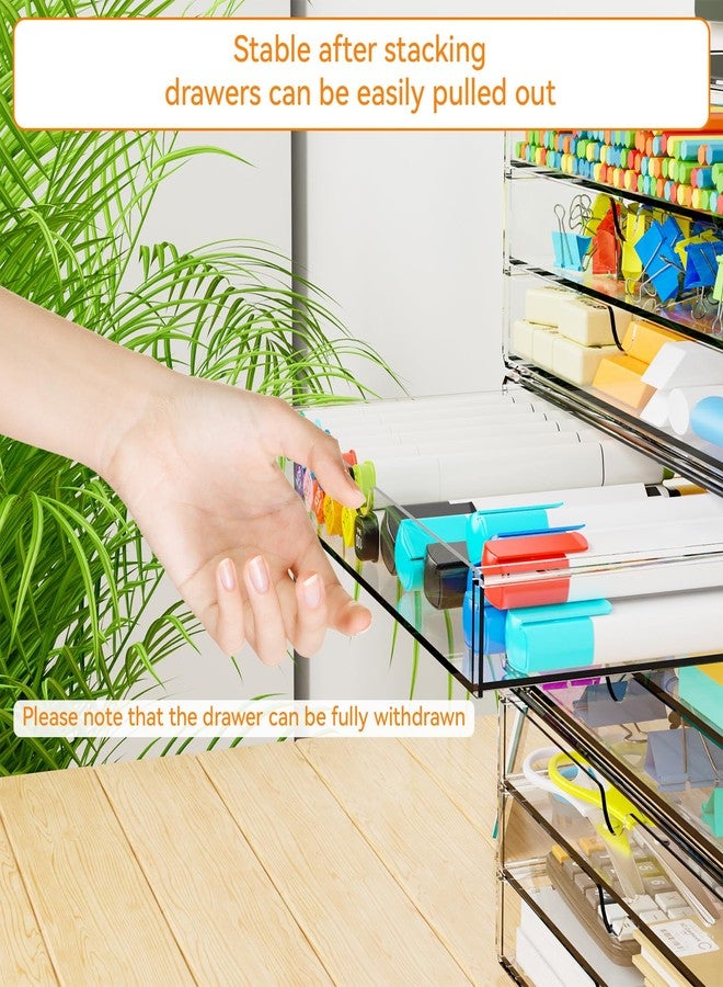 Yieach 11.1 Inch Long Clear Drawer Organizers Stackable,3 Pack Small Acrylic Drawers,School,Office Supplies Organizer And Storage Bins for Stationery,Marker,Pen,Pencil,Craft Desktop Storage Drawers - Image 4