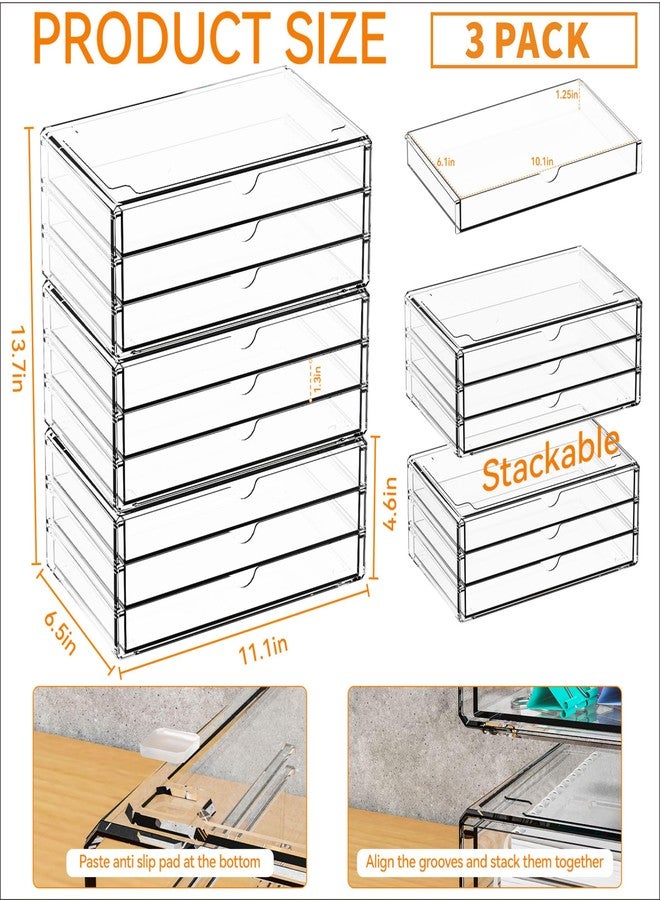 Yieach 11.1 Inch Long Clear Drawer Organizers Stackable,3 Pack Small Acrylic Drawers,School,Office Supplies Organizer And Storage Bins for Stationery,Marker,Pen,Pencil,Craft Desktop Storage Drawers - Image 3
