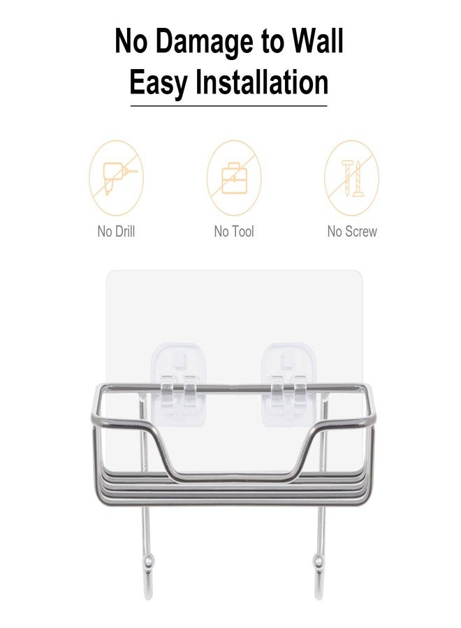 حامل صابون أوتين بار لجدار الدش، حامل صابون مزود بخطافات، حامل إسفنجة صابون من الفولاذ المقاوم للصدأ بدون حفر للحمام، فضي - Image 2