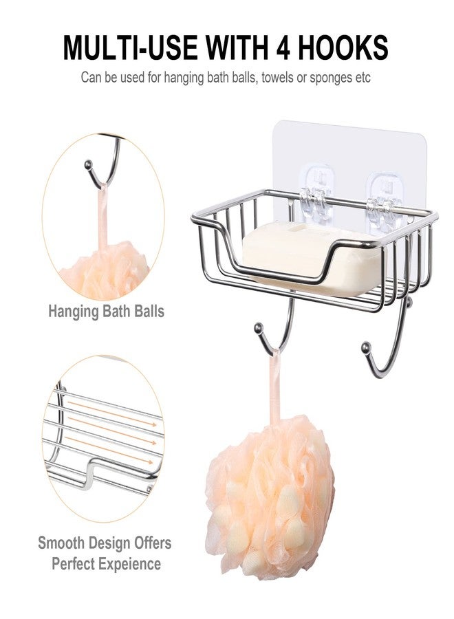 حامل صابون أوتين بار لجدار الدش، حامل صابون مزود بخطافات، حامل إسفنجة صابون من الفولاذ المقاوم للصدأ بدون حفر للحمام، فضي - Image 5