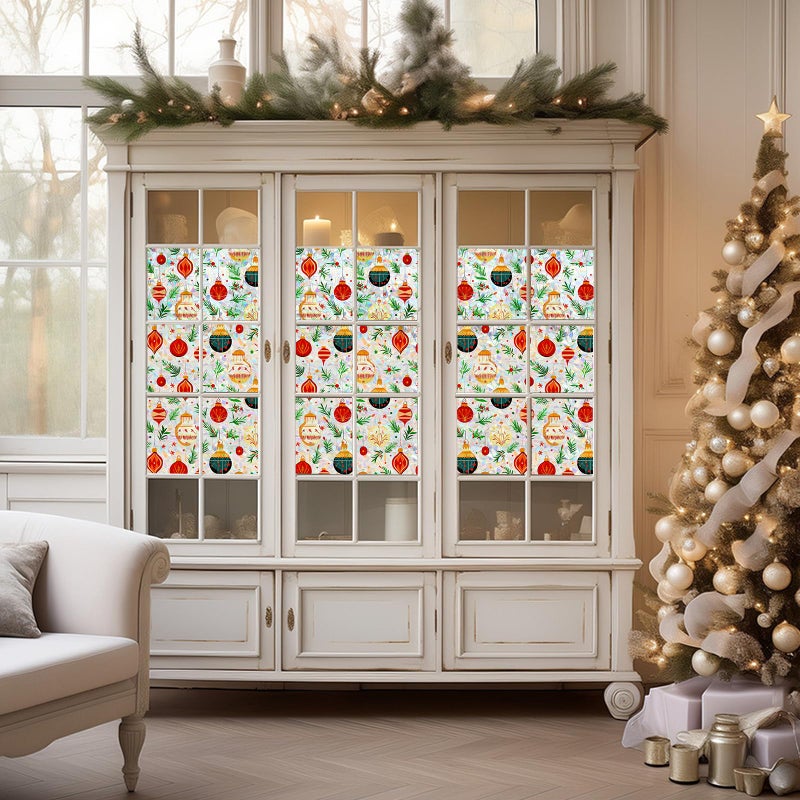 SOMWISE Christmas Vacation Decorations Holiday Decorative Snowflake Window Clings Sticker Privacy Film Glass for Bathroom Kitchen Cabinet Door Decor Rainbow Renter Friendly,17.5 * 78.5,Christmas Tree - Image 5