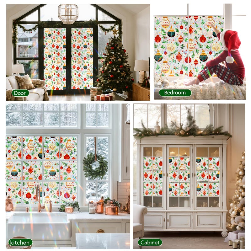 SOMWISE Christmas Vacation Decorations Holiday Decorative Snowflake Window Clings Sticker Privacy Film Glass for Bathroom Kitchen Cabinet Door Decor Rainbow Renter Friendly,17.5 * 78.5,Christmas Tree - Image 3