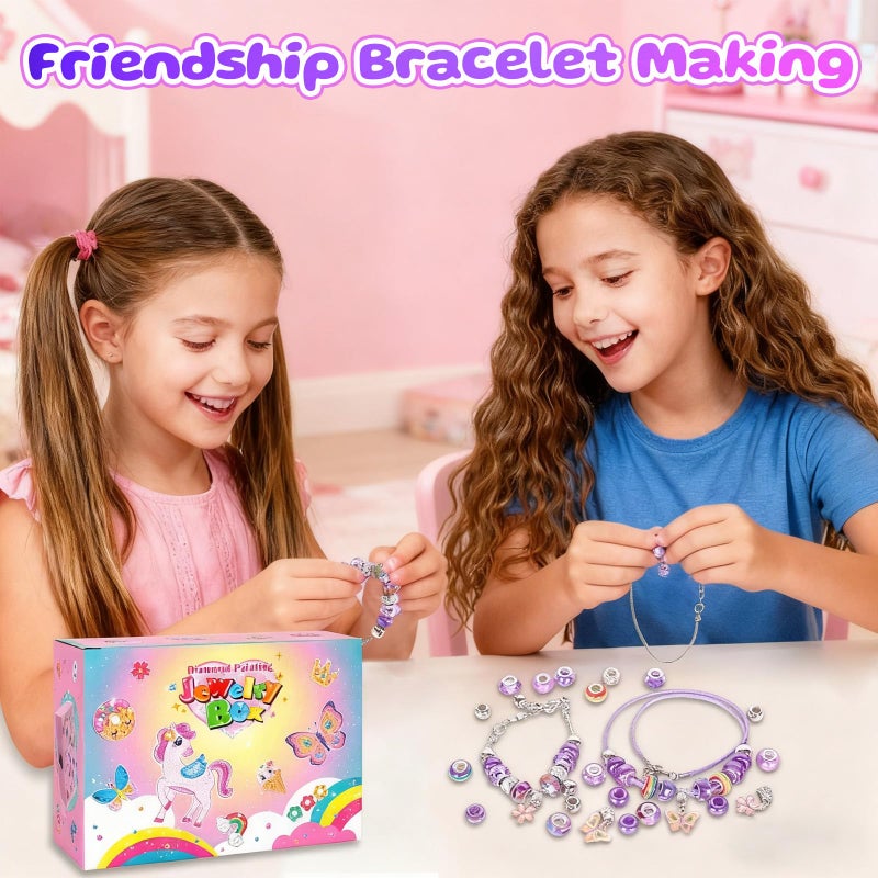 PinkSheep Arts and Crafts for Girls 6-12,Butterfly Jewelry Box for Girls,DIY Treasure Keepsake Box with Necklace & Bracelet Make It Set Gift - Image 3