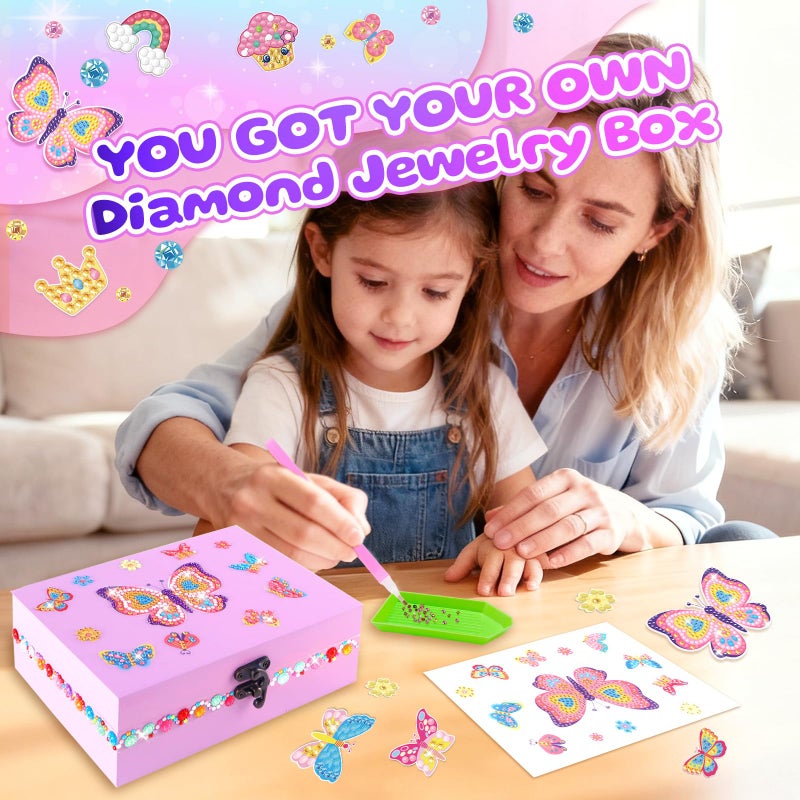PinkSheep Arts and Crafts for Girls 6-12,Butterfly Jewelry Box for Girls,DIY Treasure Keepsake Box with Necklace & Bracelet Make It Set Gift - Image 2