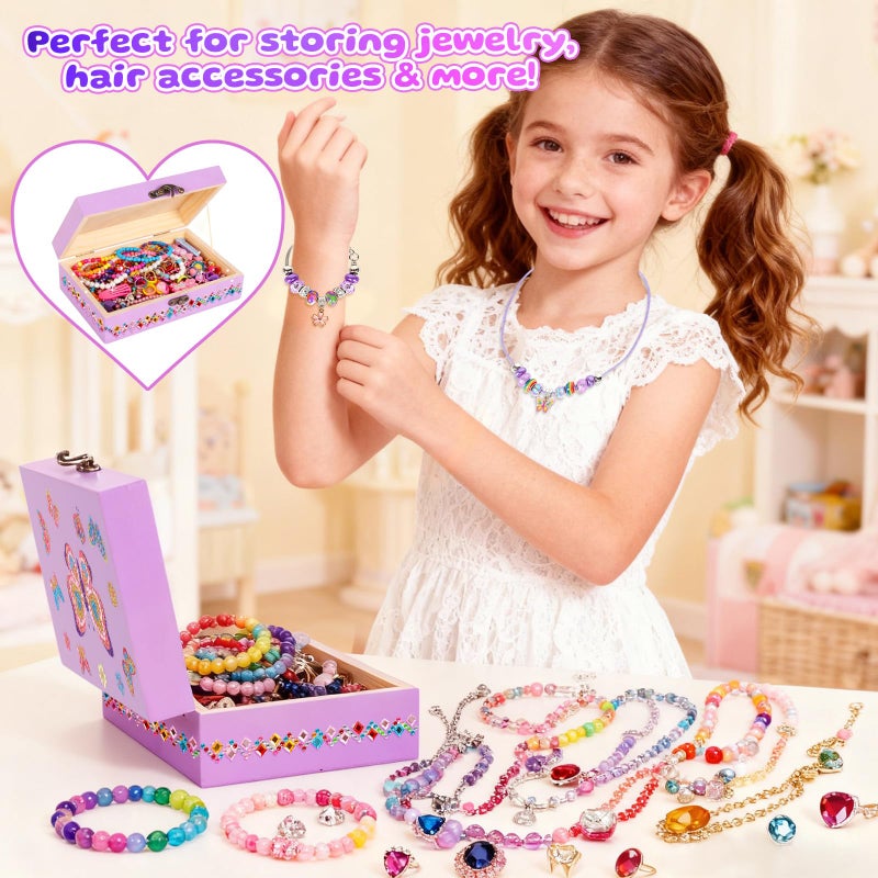 PinkSheep Arts and Crafts for Girls 6-12,Butterfly Jewelry Box for Girls,DIY Treasure Keepsake Box with Necklace & Bracelet Make It Set Gift - Image 4