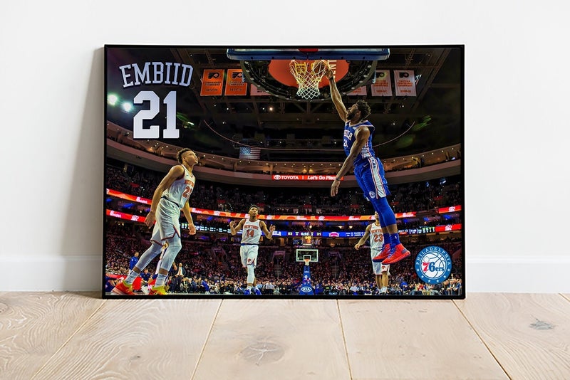 TNESSENTIAL Joel Embiid Wall Art Philadelphia 76ers Framed Canvas Print Basketball Wall Art Print NBA Artwork Home Decor C251 Birthday Gift - Image 1