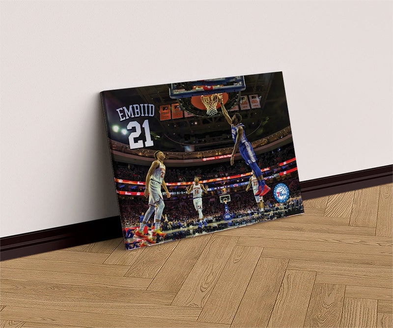 TNESSENTIAL Joel Embiid Wall Art Philadelphia 76ers Framed Canvas Print Basketball Wall Art Print NBA Artwork Home Decor C251 Birthday Gift - Image 3