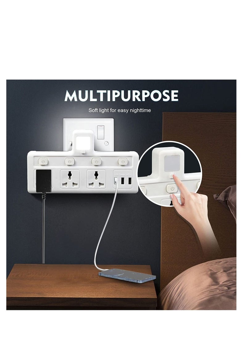 TYCOM Power Adapter Multi Plug Extension with 3 USB Night Light, Extender Wall Charger Socket Multiple Electrical Outlet Adaptor, Charging Station for Home, Office -3 Way 3 USB Night Light  - Image 2