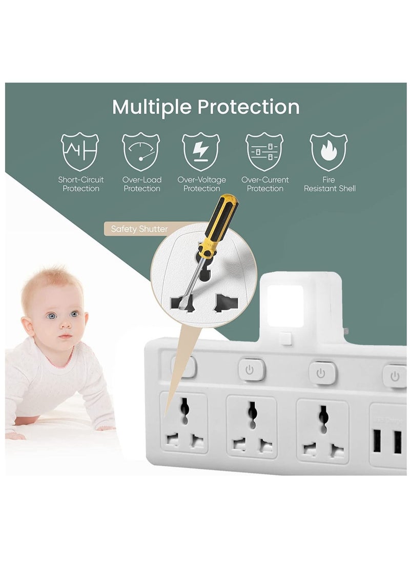 TYCOM Power Adapter Multi Plug Extension with 3 USB Night Light, Extender Wall Charger Socket Multiple Electrical Outlet Adaptor, Charging Station for Home, Office -3 Way 3 USB Night Light  - Image 3