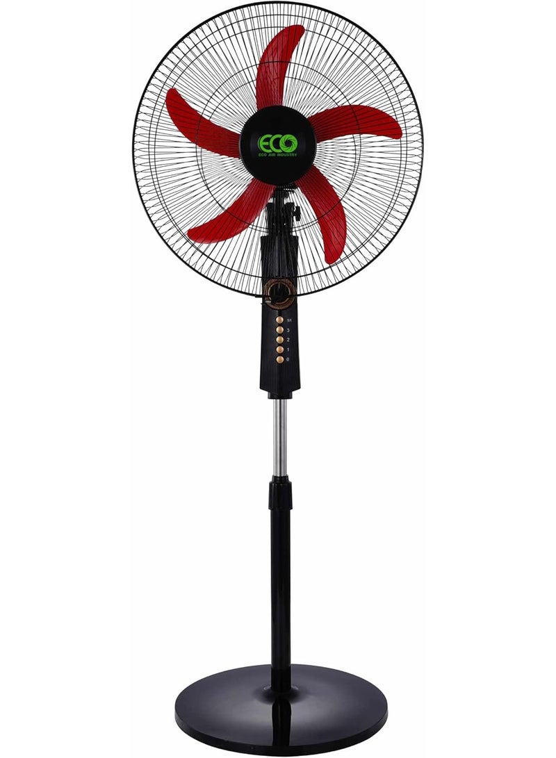 ECO Air 16-Inch Pedestal Fan with Timer, 4-Speed, 5-Blades, Adjustable Height, Black - Image 2
