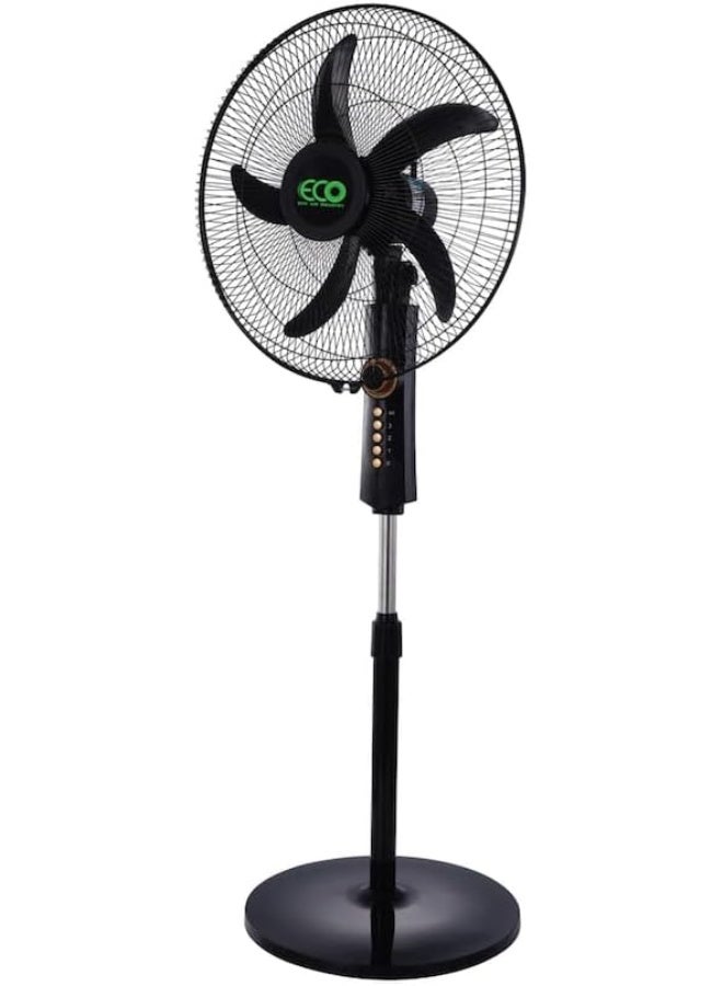 ECO Air 16-Inch Pedestal Fan with Timer, 4-Speed, 5-Blades, Adjustable Height, Black - Image 1