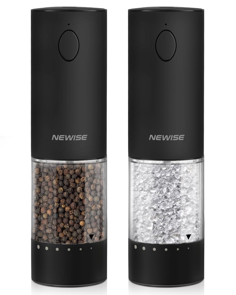 Electric Salt and Pepper Grinder Set Mothers Day Gifts Rechargeable with LED Lights Stainless Steel Automatic Pepper  Salt Mill Adjustable Coarseness Large Capacity Black