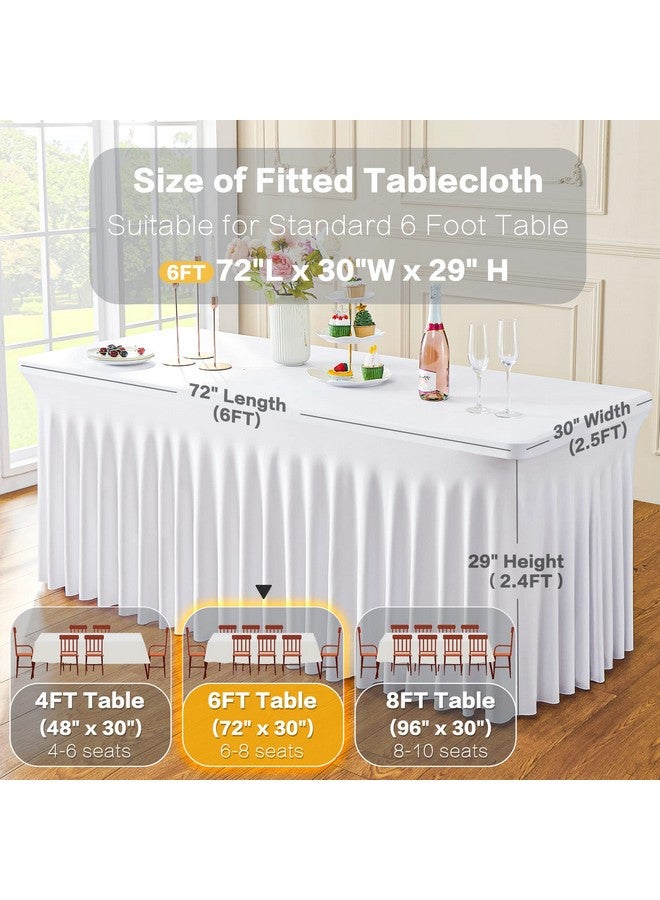 Htper 2 Pack White Spandex Table Clothes for 6 Foot Rectangle Tables, Wrinkle Free Fitted Table Cover 6ft Stretch Tablecloths Desk Skirt for Parties Weddings Birthday Banquet Baby Shower - Image 4