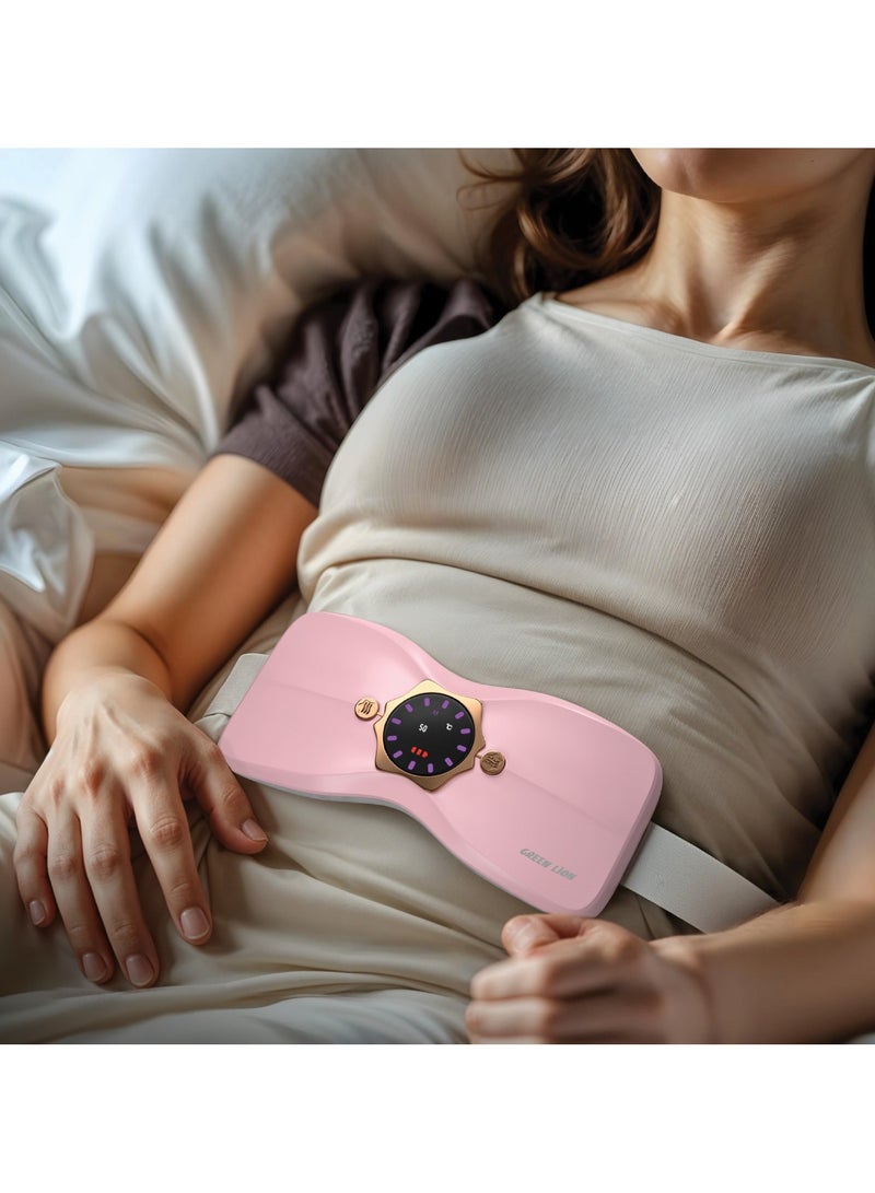 GREEN LION Flora Heat Menstrual Heating Pad / Heating Massager for Period Cramps & Pain / Fast Heat Up in 3-Seconds with 4 Heating and Vibration Modes / Portable Heating Belt for Menstrual Colic Relief - Pink  - Image 2