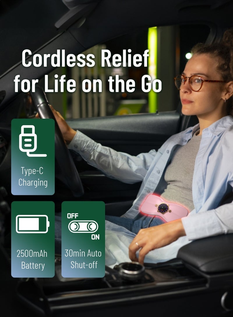 GREEN LION Flora Heat Menstrual Heating Pad / Heating Massager for Period Cramps & Pain / Fast Heat Up in 3-Seconds with 4 Heating and Vibration Modes / Portable Heating Belt for Menstrual Colic Relief - Pink - Image 4