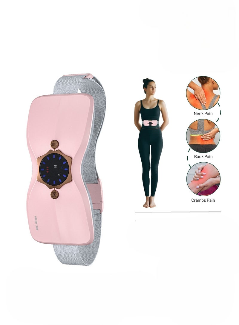 جرين ليون وسادة تدفئة الدورة الشهرية مع تدليك بالاهتزاز، حزام تدفئة كهربائي قابل لإعادة الشحن بأربعة أوضاع تدفئة، حزام دافئ للنساء، تسخين سريع في 3 ثوانٍ، حزام قابل للتعديل، بطارية 2500 مللي أمبير، تخفيف محمول لآلام الدورة الشهرية - وردي - Image 1