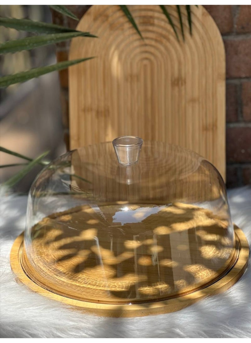 استاند تورته مربع   بغطاء اكراليك  ومقبض اكريلكً بقاعدة خشب بامبو طبيعي  سومك 2 سم قاعده متينه للعمر الطويل  حاجة تشرف سهلة  التنظيف الصور كلها علي الطبيعة ❤️ مستورده مقاس مربع 31 * 31 - Image 2