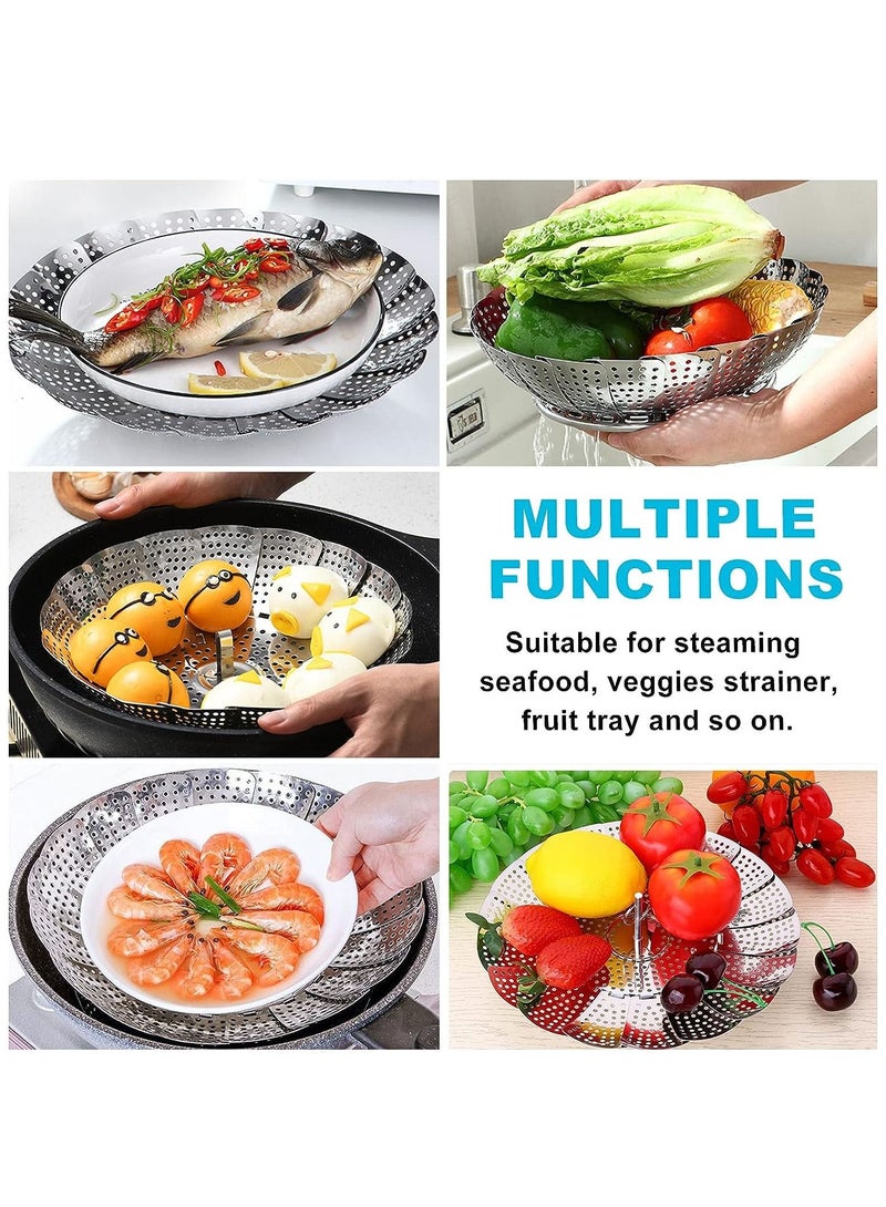 عربست سلة بخار ، سلة بخار من الفولاذ المقاوم للصدأ بمقبض قابل للإزالة ، سلة تبخير قابلة للطي تناسب مختلف الأواني والمقالي (كبيرة) - Image 5