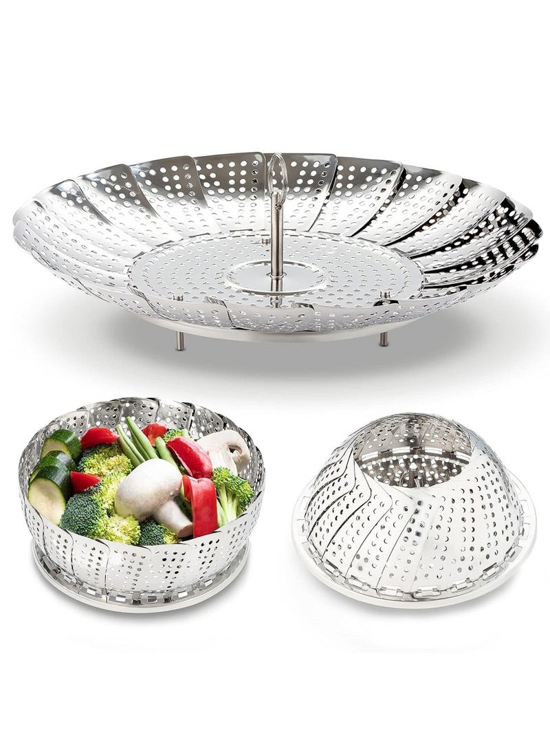 عربست سلة بخار ، سلة بخار من الفولاذ المقاوم للصدأ بمقبض قابل للإزالة ، سلة تبخير قابلة للطي تناسب مختلف الأواني والمقالي (كبيرة) - Image 1